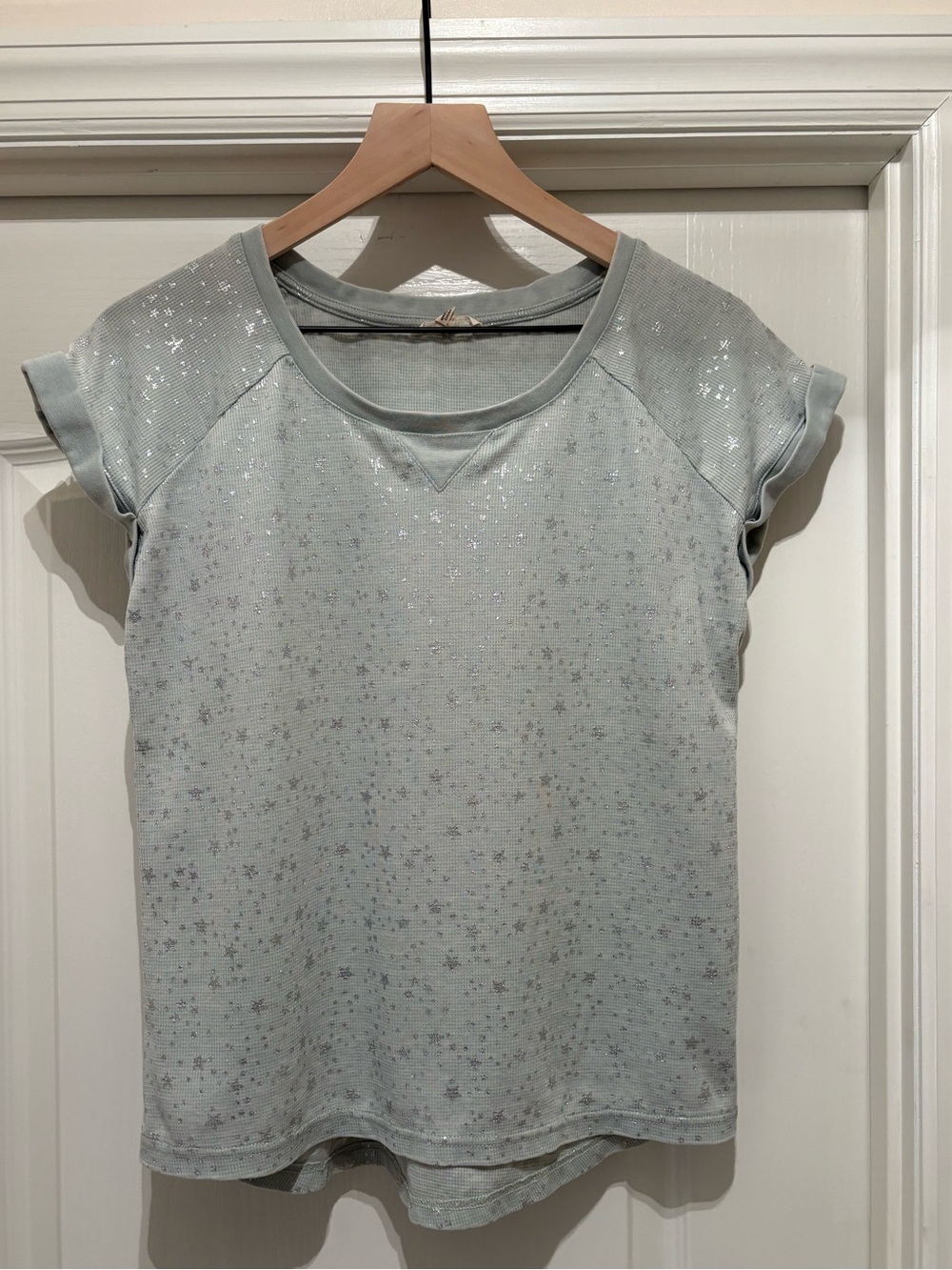 Women’s Jane & Delancey mint green subtle star pattern cap sleeve top size M